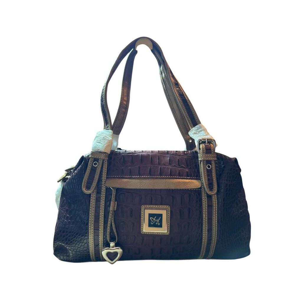 Sharif Purple Crocodile Embossed Leather Handbag NWT